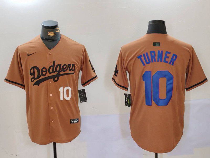 Men Los Angeles Dodgers #10 Turner army green joint name 2024 Nike MLB Jersey style 5